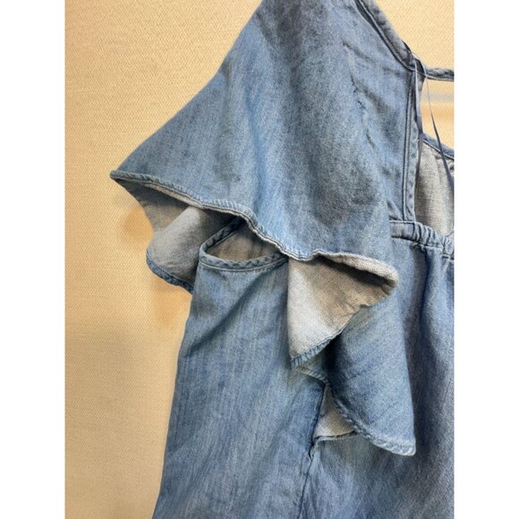 Old Navy Women Chambray Flutter Blouse Denim Sz 3X Blue Lightweight Short Sleeve - Picture 10 of 12
